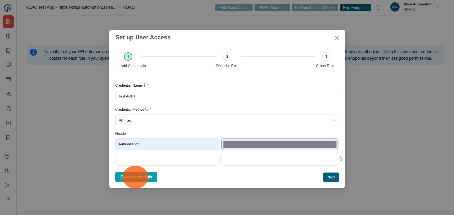 Click Save Authentication