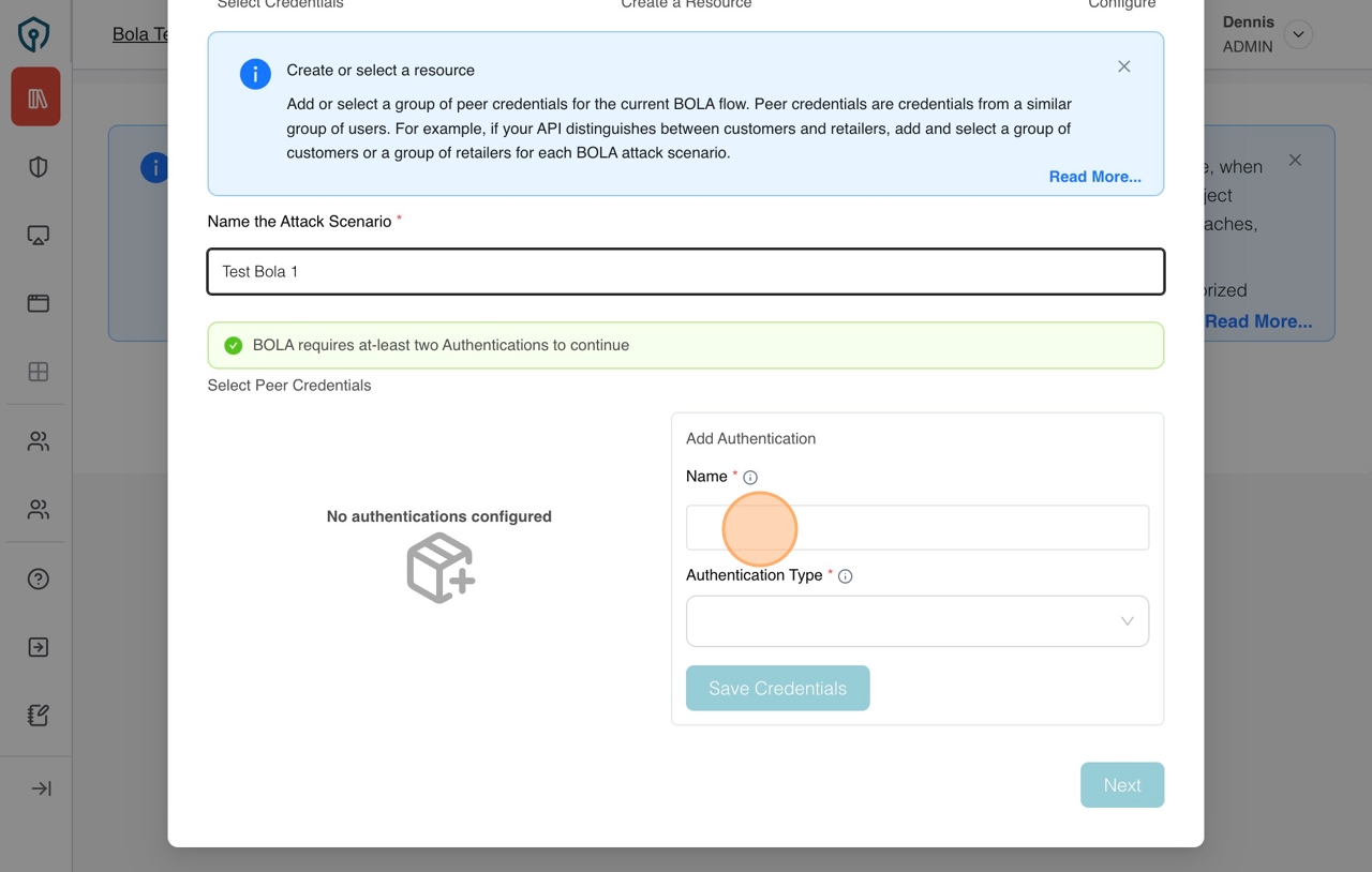 Enter authentications