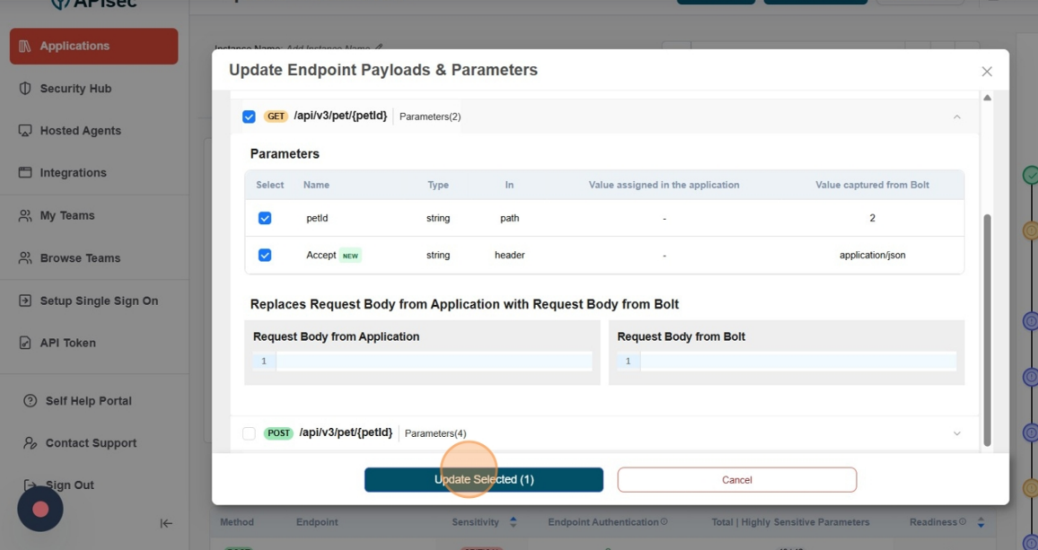Bolt Update Selected