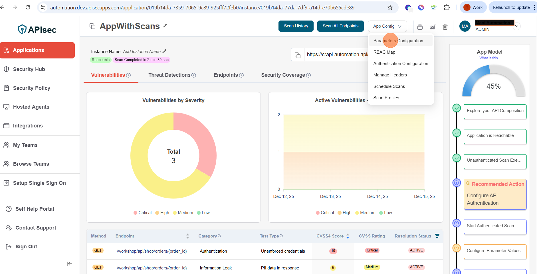 Parameter configuration