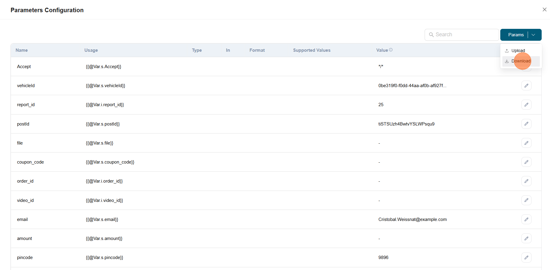 Parameter configuration