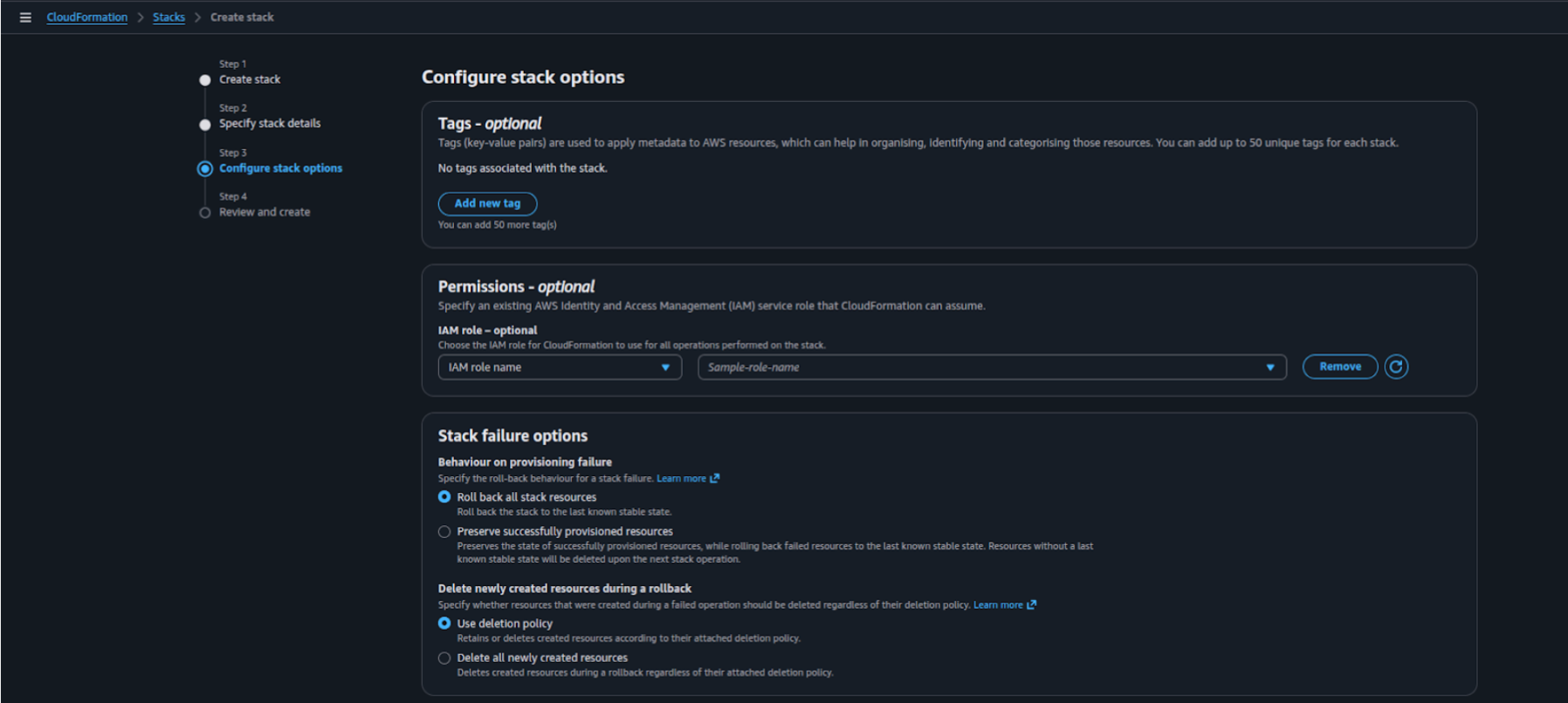 Configure Stack Options