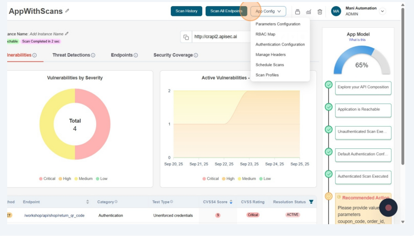 Click on menu - App Config