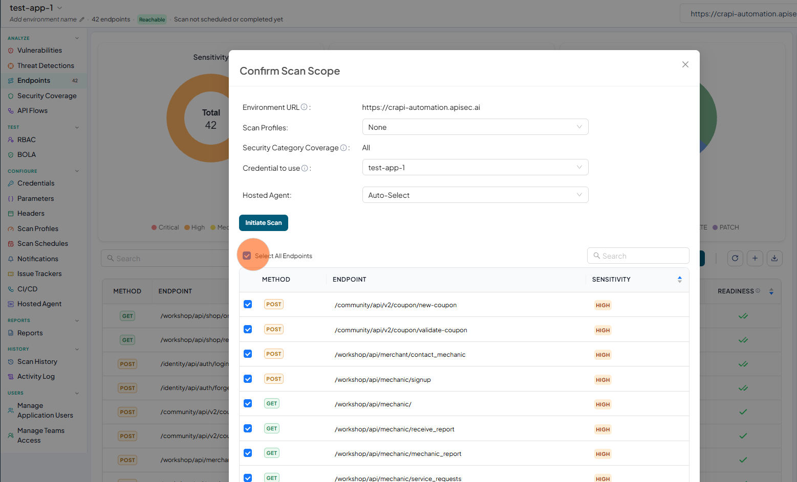 Unselect all endpoints